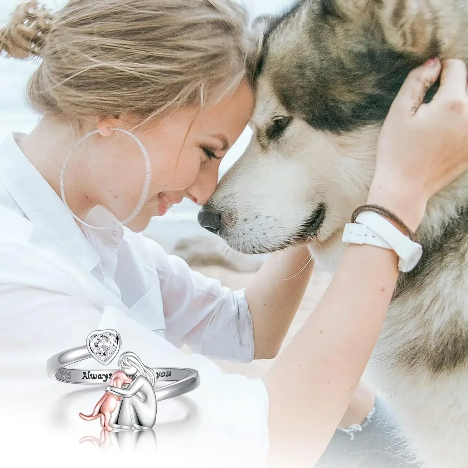 Adjustable Zirconia Dog Hug Ring