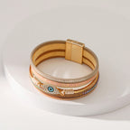 Olivenorma Zircon Evil Eye Faux Leopard Leather Pattern Bracelet