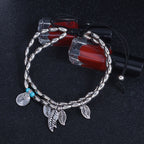 Olivenorma Turquoise Silver Color Leaf Double Layer Bracelet Anklet