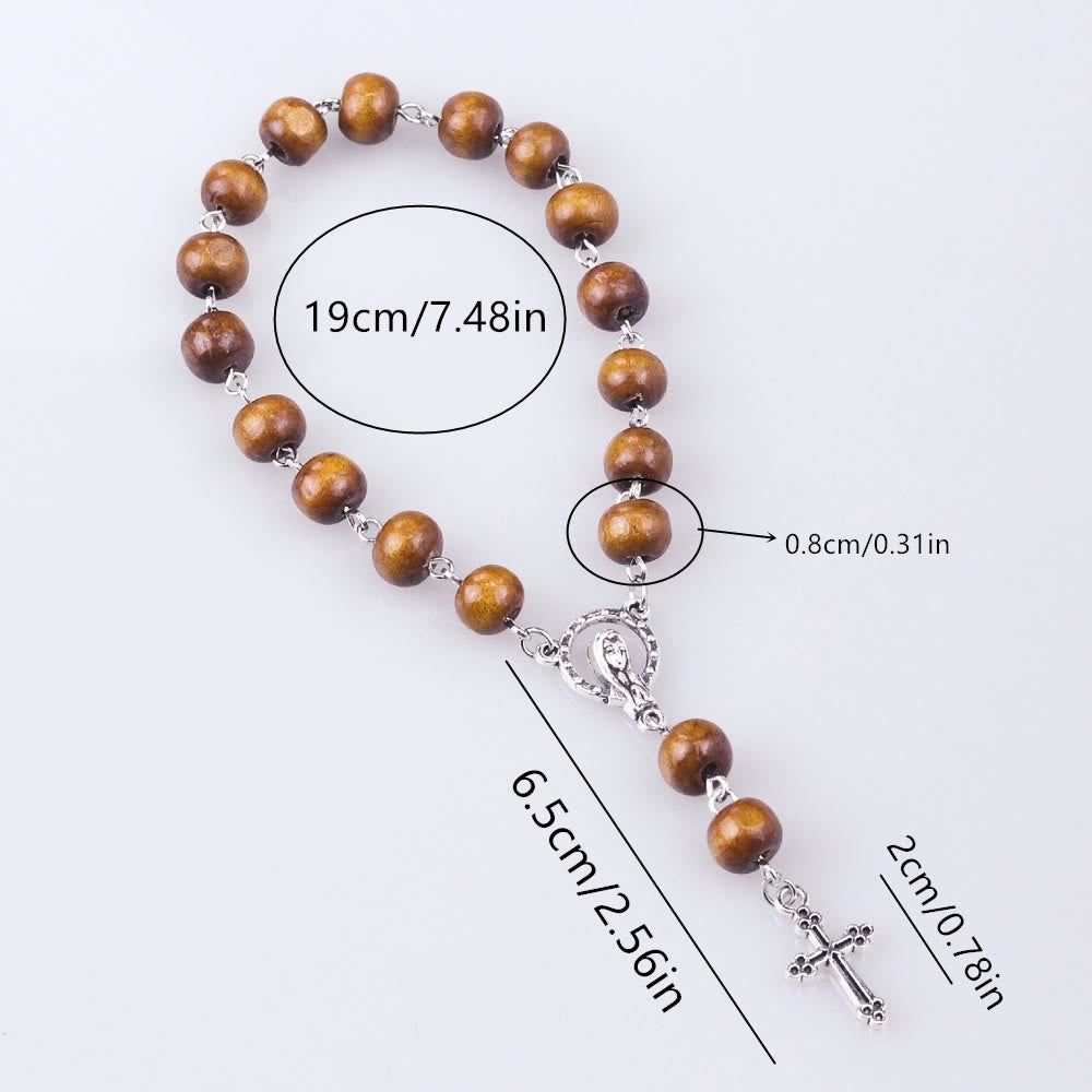 Olivenorma Wooden Beads Christianity Virgin Mary Cross Rosary Bracelet