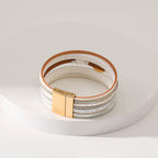 Olivenorma Zircon Evil Eye Faux Leopard Leather Pattern Bracelet