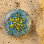 Aquamarine Metatron's Cube Energy Necklace