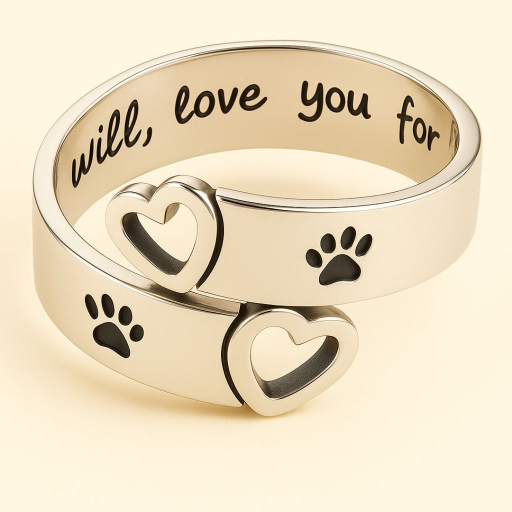 Adjustable Paw & Heart Ring with Twist Design in Silver