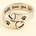 Adjustable Paw & Heart Ring with Twist Design in Silver