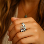 Adjustable Paw & Heart Ring with Twist Design in Silver