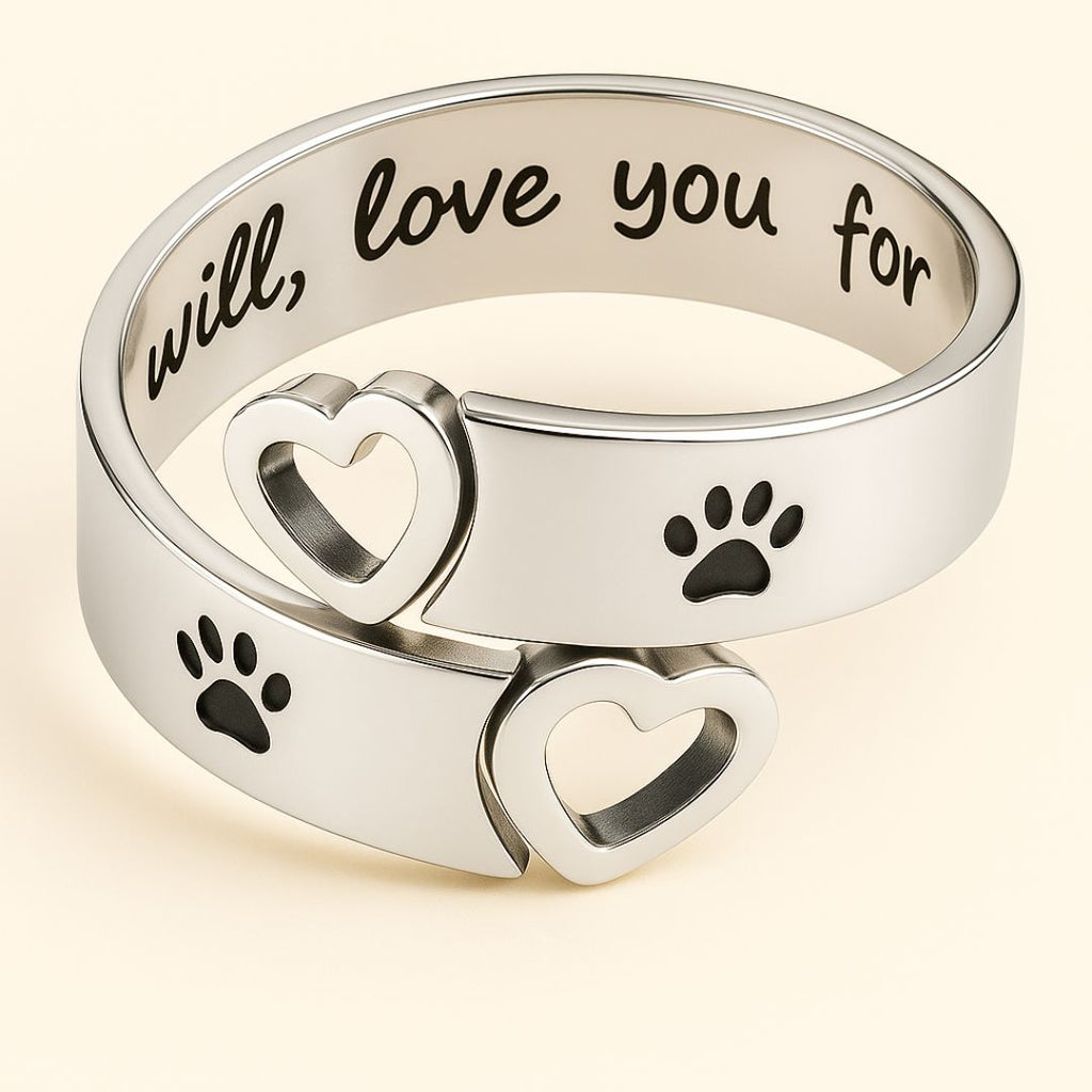 Adjustable Paw & Heart Ring with Twist Design in Silver