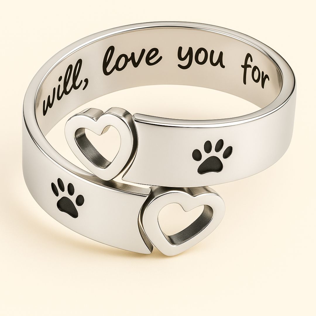 Adjustable Paw & Heart Ring with Twist Design in Silver