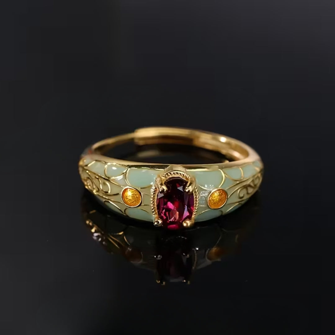 Adjustable Enamel Red Crystal Ring