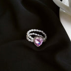 Adjustable Zirconia Heart Ring with Pearls