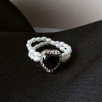 Adjustable Zirconia Heart Ring with Pearls