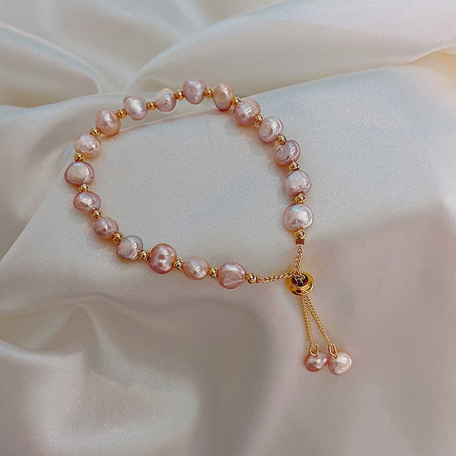 Pink Pearls in Gold Bracelet