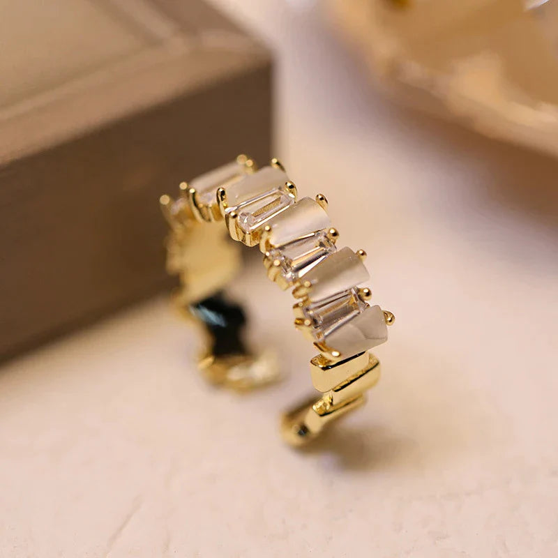 Adjustable White Crystal Ring in Gold