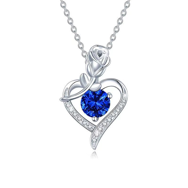 White Gold Sapphire Rose Heart Necklace