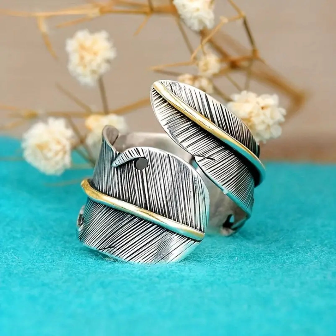 Adjustable Gold Thread & Silver Leaf Ring