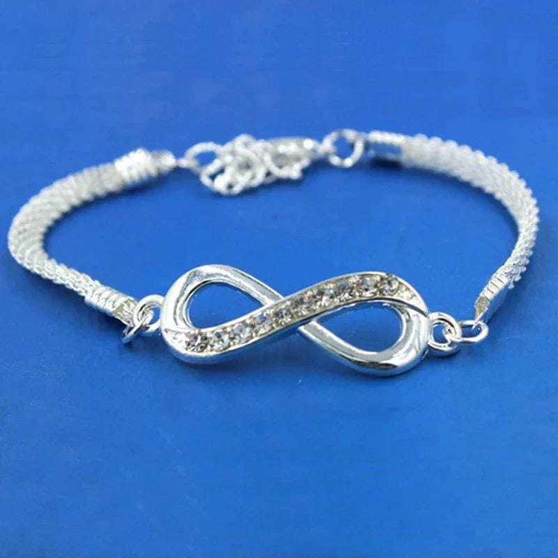Adjustable Infinity Bracelet with Zircons in Sterling Silver 925