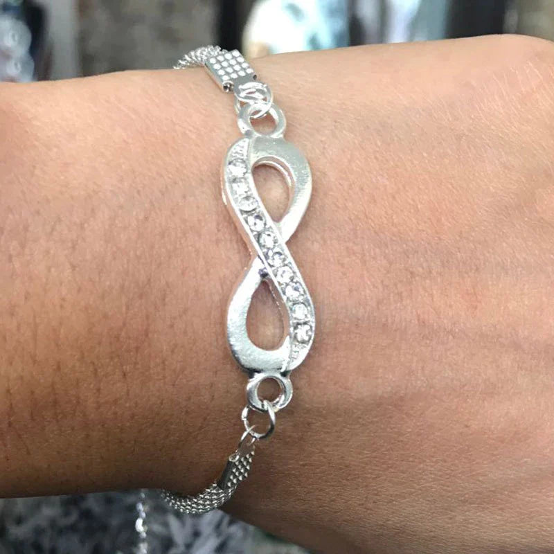 Adjustable Infinity Bracelet with Zircons in Sterling Silver 925
