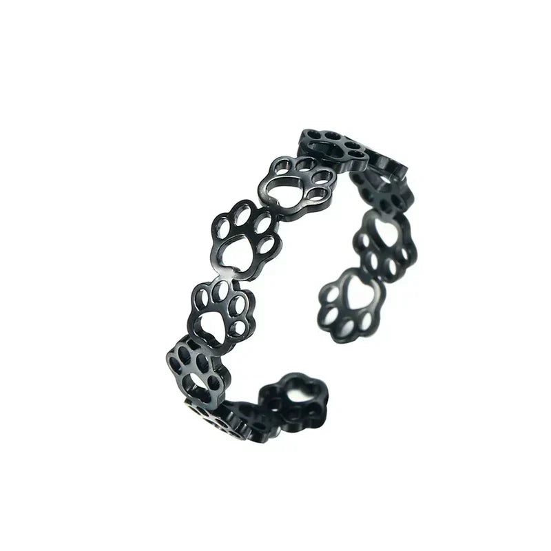 Adjustable Paw Print Ring in Silver and Gold