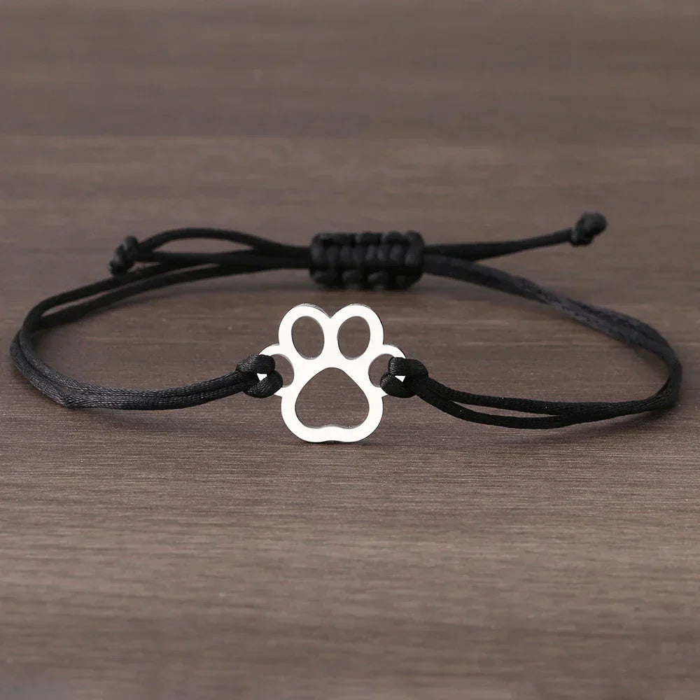 Paw Cord Bracelet Adjustable Black and Red Design