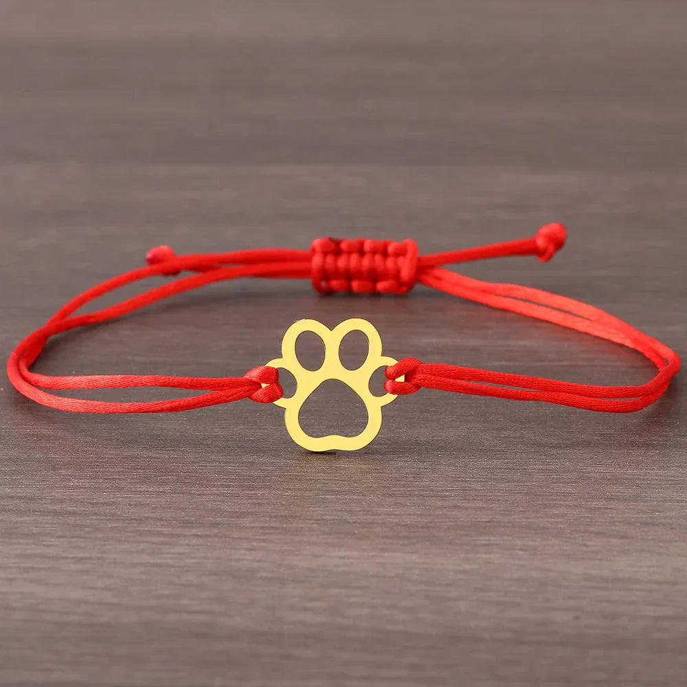 Paw Cord Bracelet Adjustable Black and Red Design