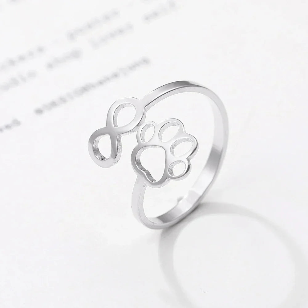 Adjustable Infinity Paw Ring Stainless Steel