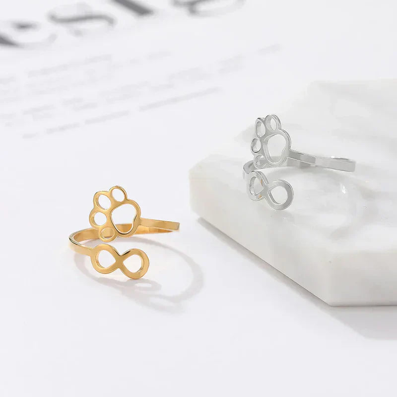Adjustable Infinity Paw Ring in Silver and Gold