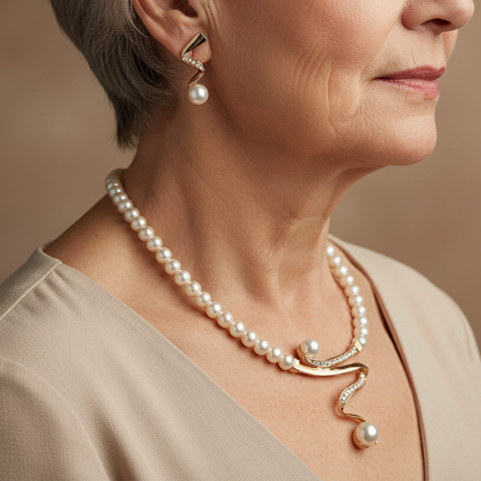 Natural Pearl Necklace + Earrings Set