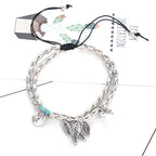 Olivenorma Turquoise Silver Color Leaf Double Layer Bracelet Anklet