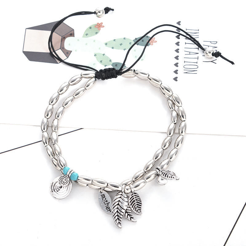 Olivenorma Turquoise Silver Color Leaf Double Layer Bracelet Anklet