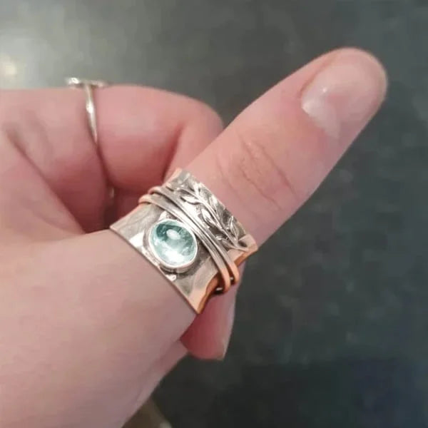 Aquamarine Leaf Spinner ring