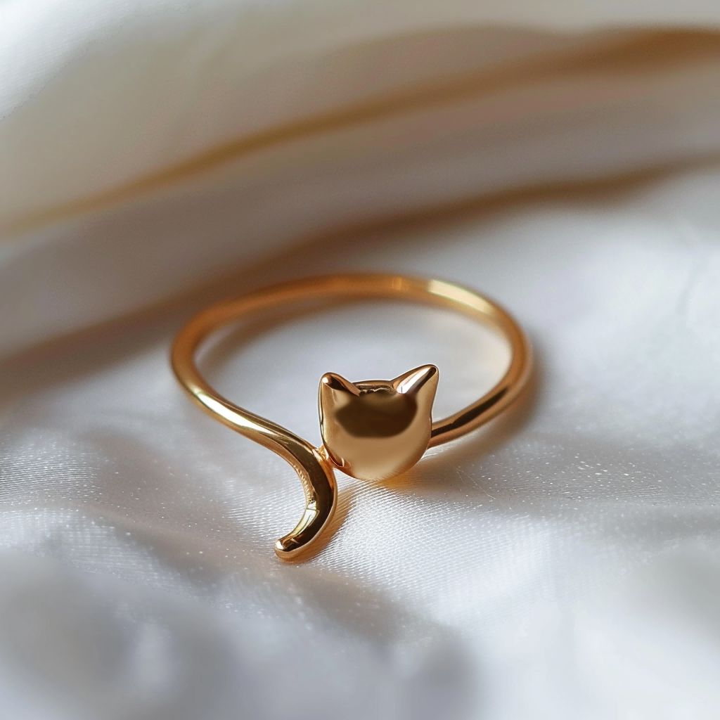 Adorable Minimalist Golden Cat Ring