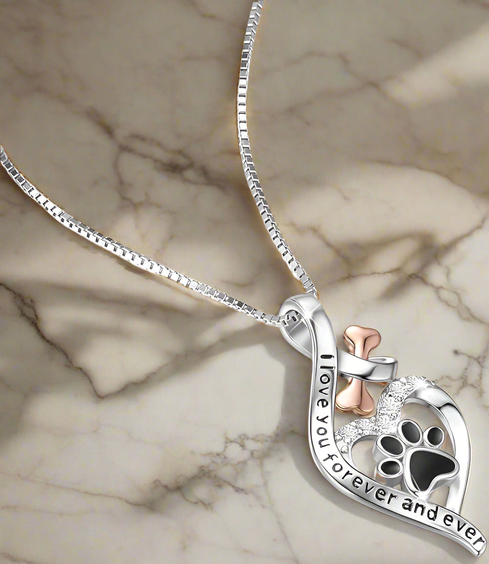 Lucky Paw Necklace with Heart, Bone & Infinity ��������������������������� ���������������������������Always in My Heart��������������������������� Pendant