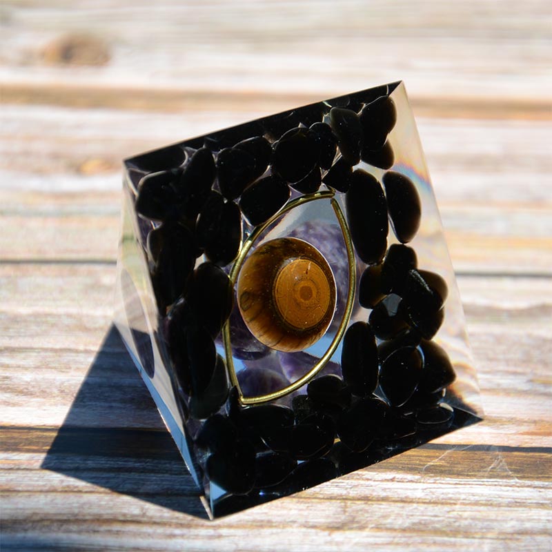 Amethyst Sphere With Obsidian Tiger Eye Orgone Pyramid