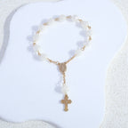 Olivenorma White Rose Flower Christianity Cross Rosary Bracelet