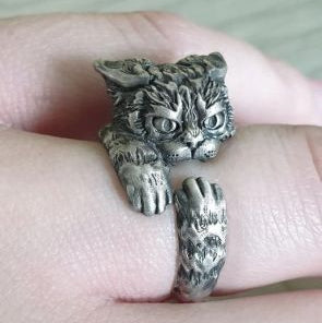 Angry Kitty Silver Ring