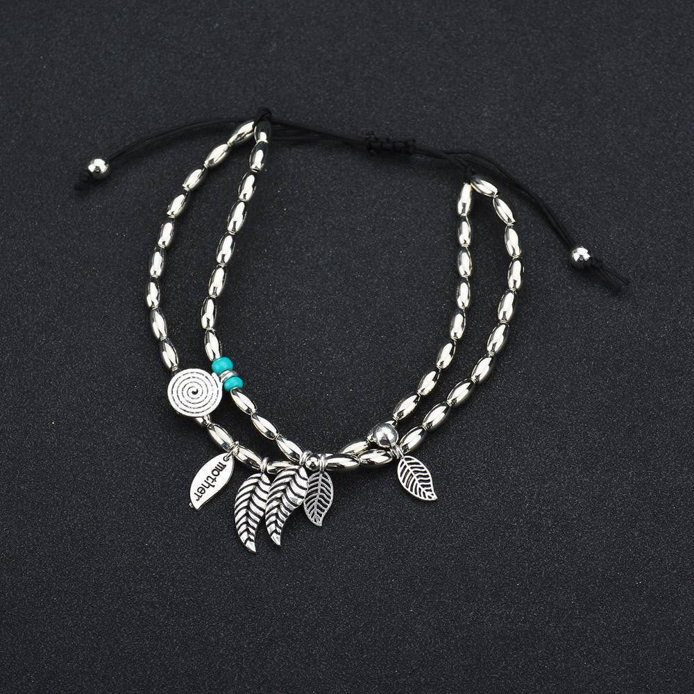 Olivenorma Turquoise Silver Color Leaf Double Layer Bracelet Anklet