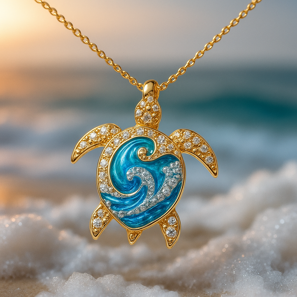 Blue Opal Gold Bright Turtle Necklace