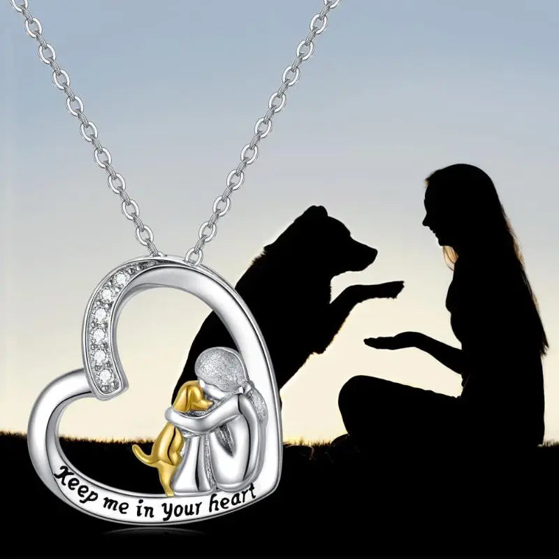 925 Silver Necklace with Heart & Dog Motif