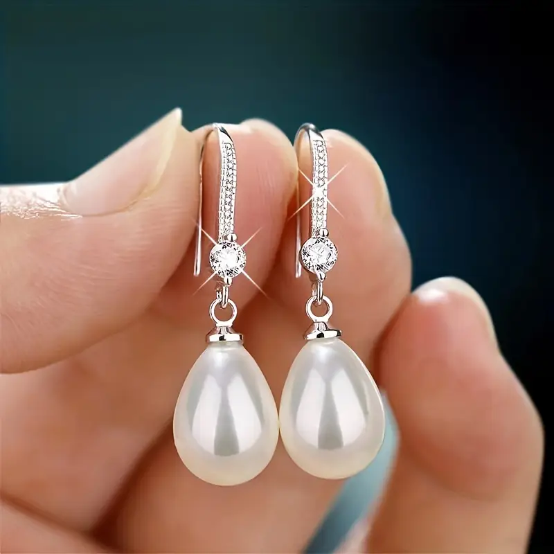 Zirconia Golden Water Drop Pearl Earrings