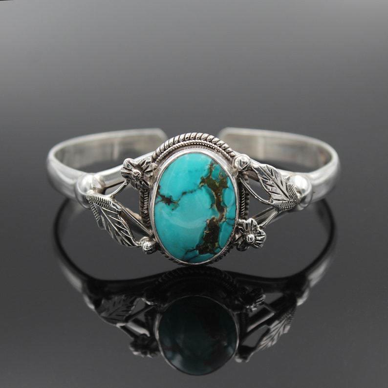 Olivenorma Vintage Engraved Flower Turquoise Bracelet