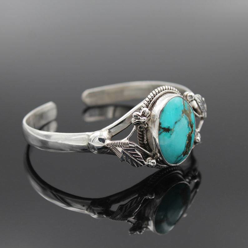 Olivenorma Vintage Engraved Flower Turquoise Bracelet
