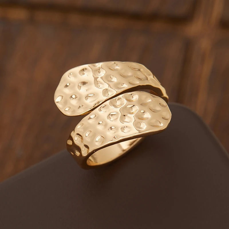 Antique Gold Adjustable Textured Ring