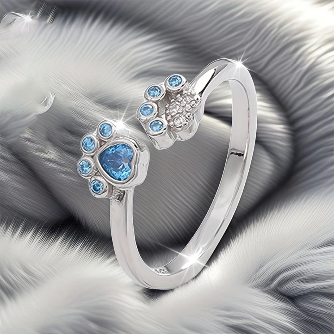 Adjustable Dog Print Blue Crystal Ring