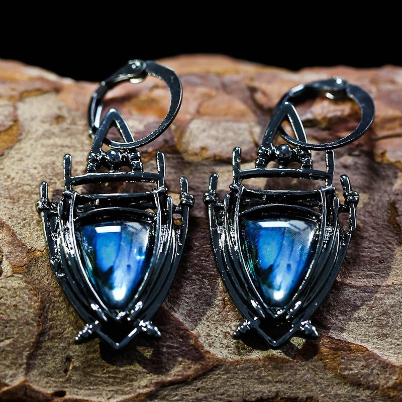 Antique Black Silver Gem Earrings