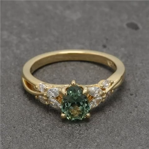 14K Gold Engagement Green Crystal Ring